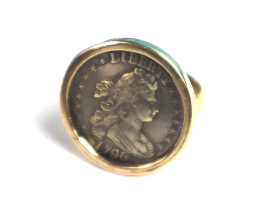 Anillo moneda de diez centavos busto drapeado de Estados Unidos 1796 plateado #7 Foto 4 de 4
