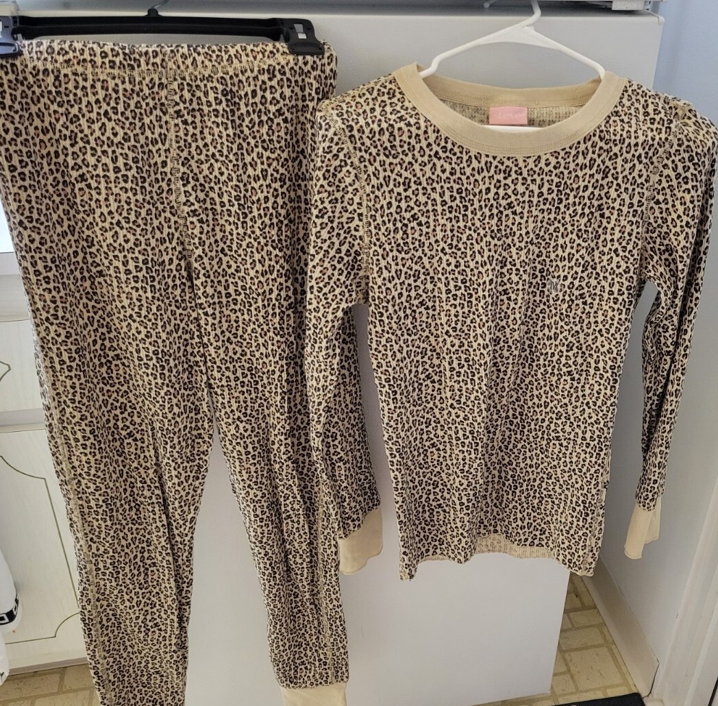 Steve thermal waffle pajama set leopard print S women Gem
