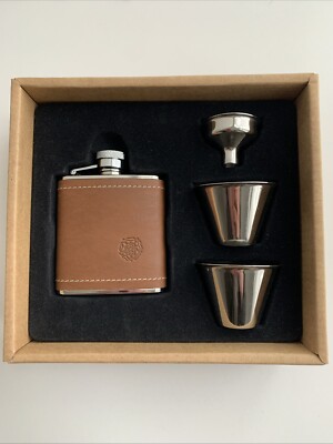 Vintage hellbraun Leder Edelstahl Whiskey Flachmann Trichter Set 2,5 Unzen - NEU