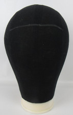 Millinery Black Cloth Covered Head Display, Hat, Wig Stand 25" VINTAGE