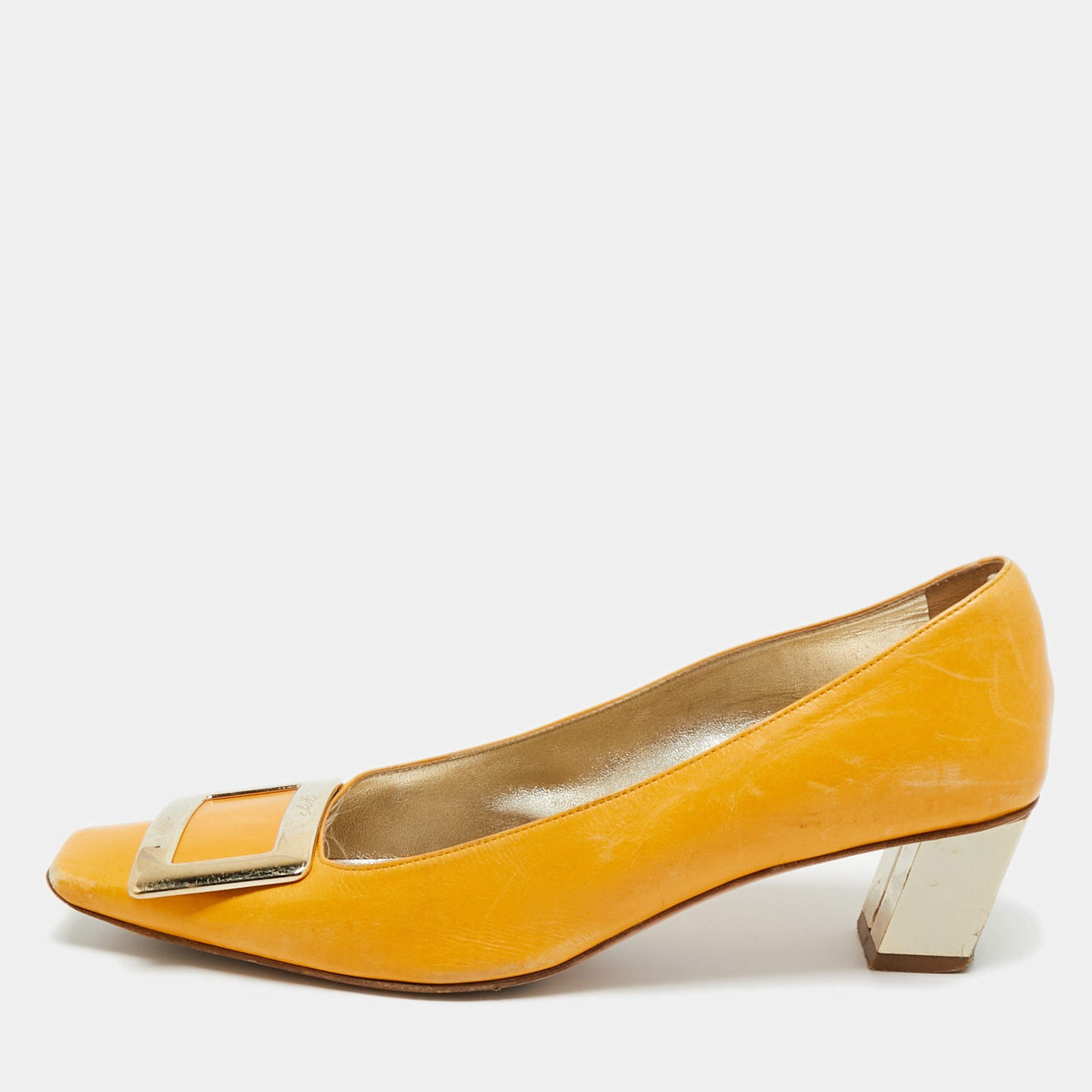 Roger Vivier Mustard Yellow Leather Belle Vivier Pumps Size 38