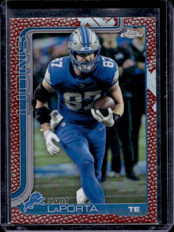 2025 Topps Chrome Sam LaPorta Football Leather Refractor #100 Lions