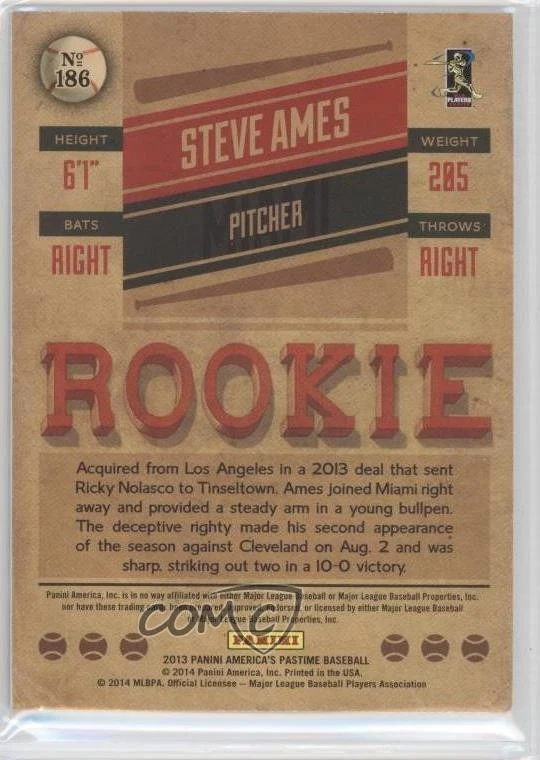 2013 Panini America's Pastime Rookies Gold /25 Steve Ames #186 - Image 2 of 2
