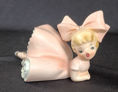 Vintage Inarco 1963 Big Bow Girl E-1059 Lounging Figurine Pink Dress