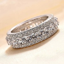 Elegant Cubic Zirconia Eternity Ring Silver Tone Pave CZ Wedding Band Gift For H