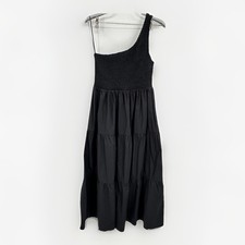 OPT Milada One Shoulder Smocked Midi Dress in Black size L Large 100% Cotton