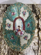 UNMARKED NIPPON PORCELAIN PORTRAIT OVAL BOWL GILT GOLD HAND PAINTED