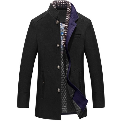 Men wool trench coat thick jacket scarf collar Windbreaker outwear cashmere top - Picture 16 of 18