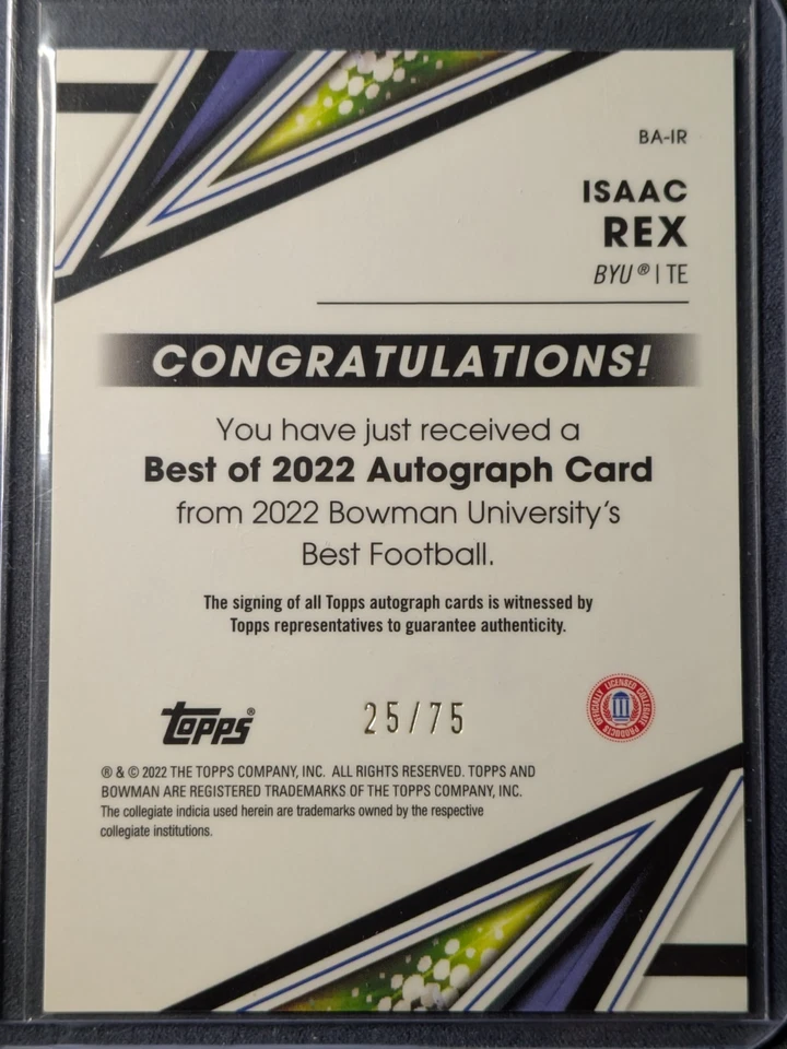 Isaac Rex 2022 Bowman University's Best Gold Lava Auto /75 BYU Cougars - Image 2 of 2