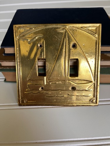 Vintage brass MCM Nautical Sailboat Switch Plate Light Cover 02