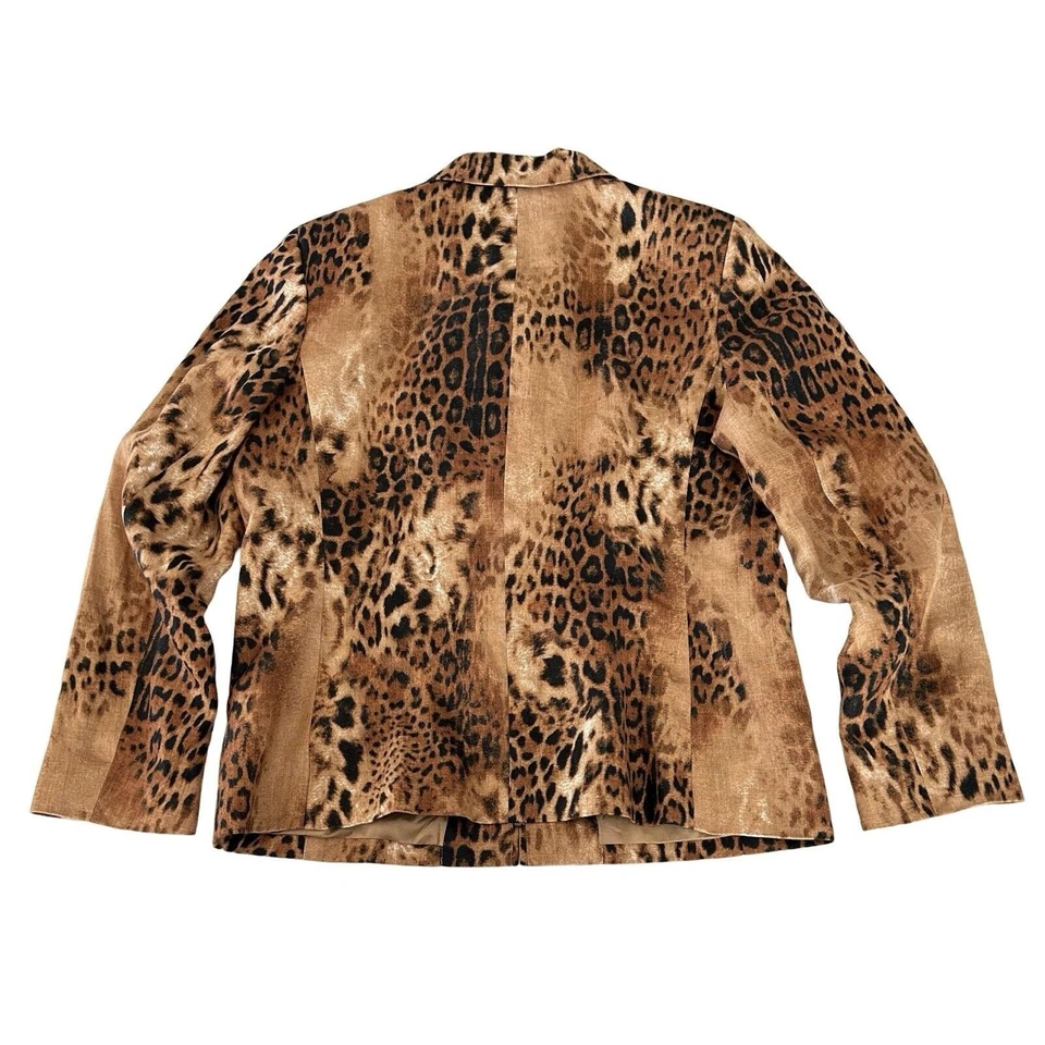 Dana Buchman леопард льняная куртка размер 12 коричневый животное печати полный молнии - Изображение 2 из 4
