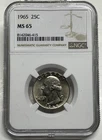 1965 Washington Quarter 25c NGC MS65 Mint State Uncirculated