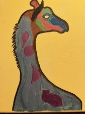 Expressionism Acrylic 8x10 Canvas Yellow-Eyed Purple-Spotted Blue Giraffe Art