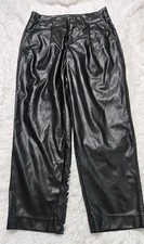 A New Day Faux Leather Pleated High Waist Mob Boss Trouser Pants Size 8 30x26