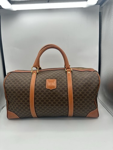 Celine | Brown Macadam Triomphe Canvas Medium Travel Overnight Duffle Bag