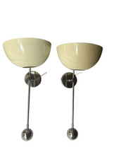 Mid-Century Modern Wall Sconce Pair: White  Chrome Italian Brass Light