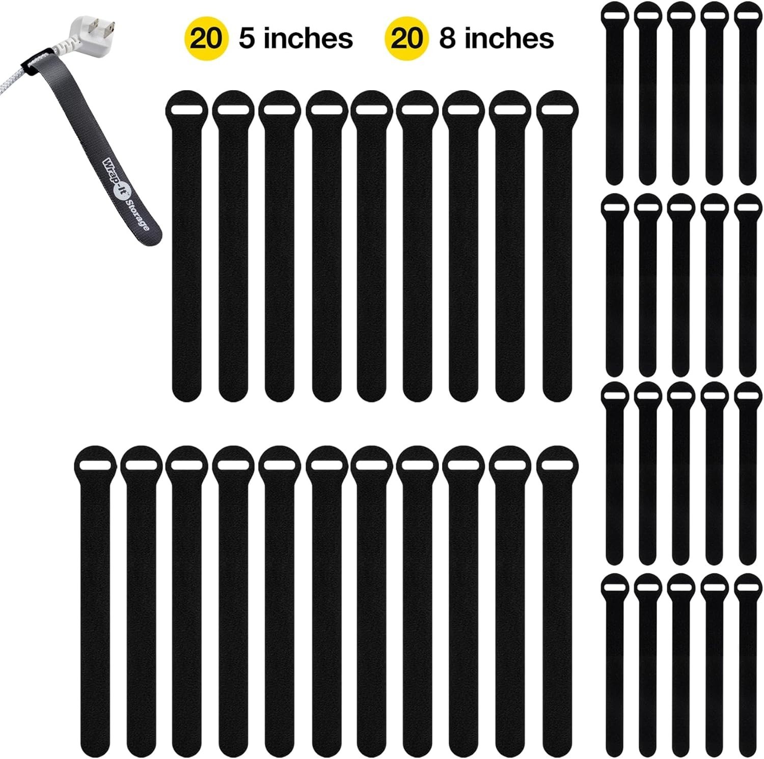 Self-GRipping Cable Ties Reusable Nylon Black 40 Pack for Cord Management