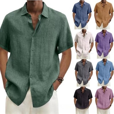 Herrenhemd Strand Hemden, Sommer Kurzarmshirt, Freizeit Urlaub Tops