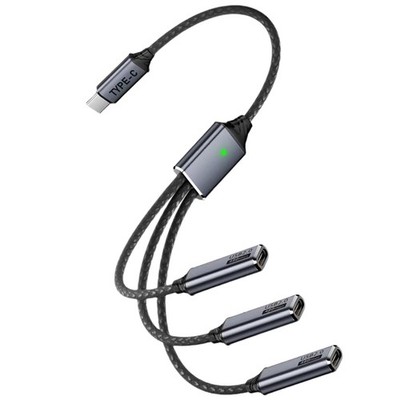 USBC Splitter 1 in 3 Out Multi Cable TypeC Male 3 Female Nylon Braided 25cm