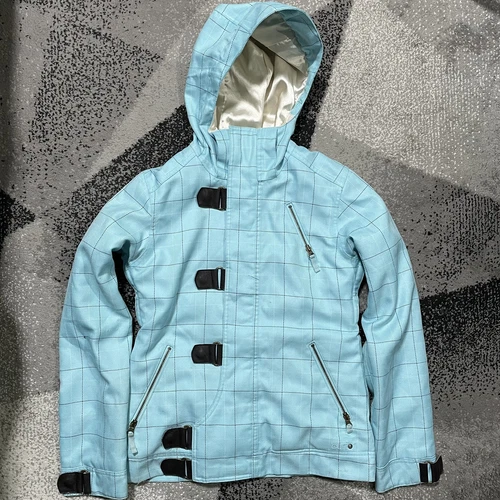 Burton DryRide Womens Snowboarding Dream Jacket Faux Fur Medium Blue Plaid Coat - 画像1/17