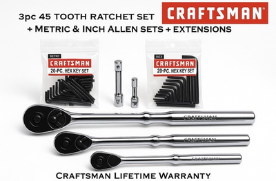 #ad CRAFTSMAN 3pc Ratchet Set Full Polish 1 4” 3 8” 1 2” Drive Socket Wrench $45.00