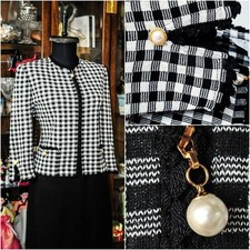 ST JOHN COLLECTION BLACK/WHITE CHECKERED JACKET SZ 2