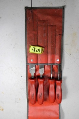 Snap-on HBF500 File Set 4 Piece Red Handles Metal Plastic In Case
