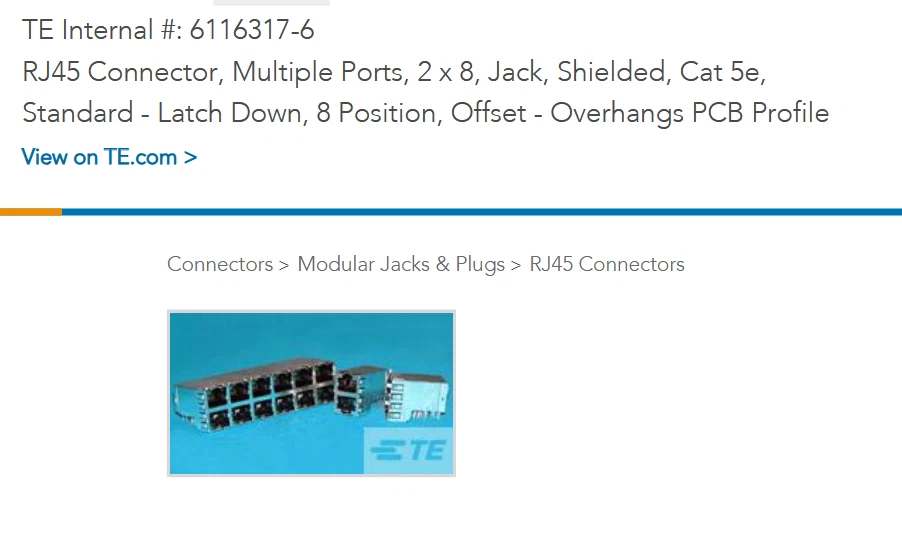 QTY (1) 16 PORT (2x8) OFFSET R/A 8P8C RJ45 MODULAR JACKS W/ LED'S 6116317-6 TYCO - Image 3 of 4