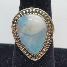 Sterling Silver Teardrop Larimar Ring - Size 8