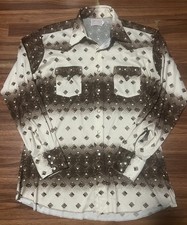 VTG H Bar C Men  s Western Shirt Sz Large Polyester Southwestern Style pearlsnap