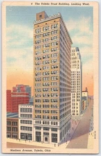 Vintage Toledo Trust Building Postcard Madison Avenue Ohio Linen