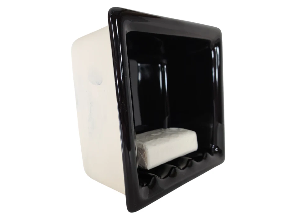 Vintage Black Recessed Ceramic Shower Niche Soap Dish Tray Mid Century Modern - Image 3 of 4