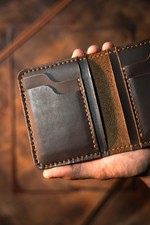 Handmade Full Grain Leather Bifold Wallet, Hand Stitched Men's Wallet