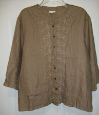 J Jill Jacket Women's 100 Linen Embroidered Jacket Size XL Button Up 3/4 Sleeve
