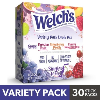 Welch's Zero Sugar Variety Pack Singles to Go Powdered Drink Mix, Grape