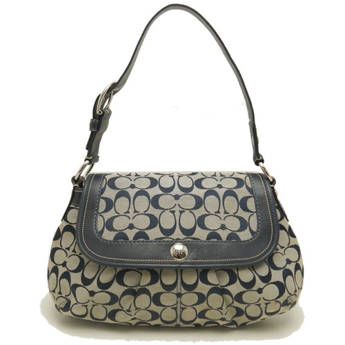 COACH Shoulder bag Signature F13739 Canvas/ Leather Navy Gray OUTLET/252857