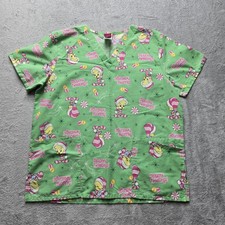 Warner Bros Looney Tunes Tweety Bird Scrub Top L Seasons Tweetings Christmas