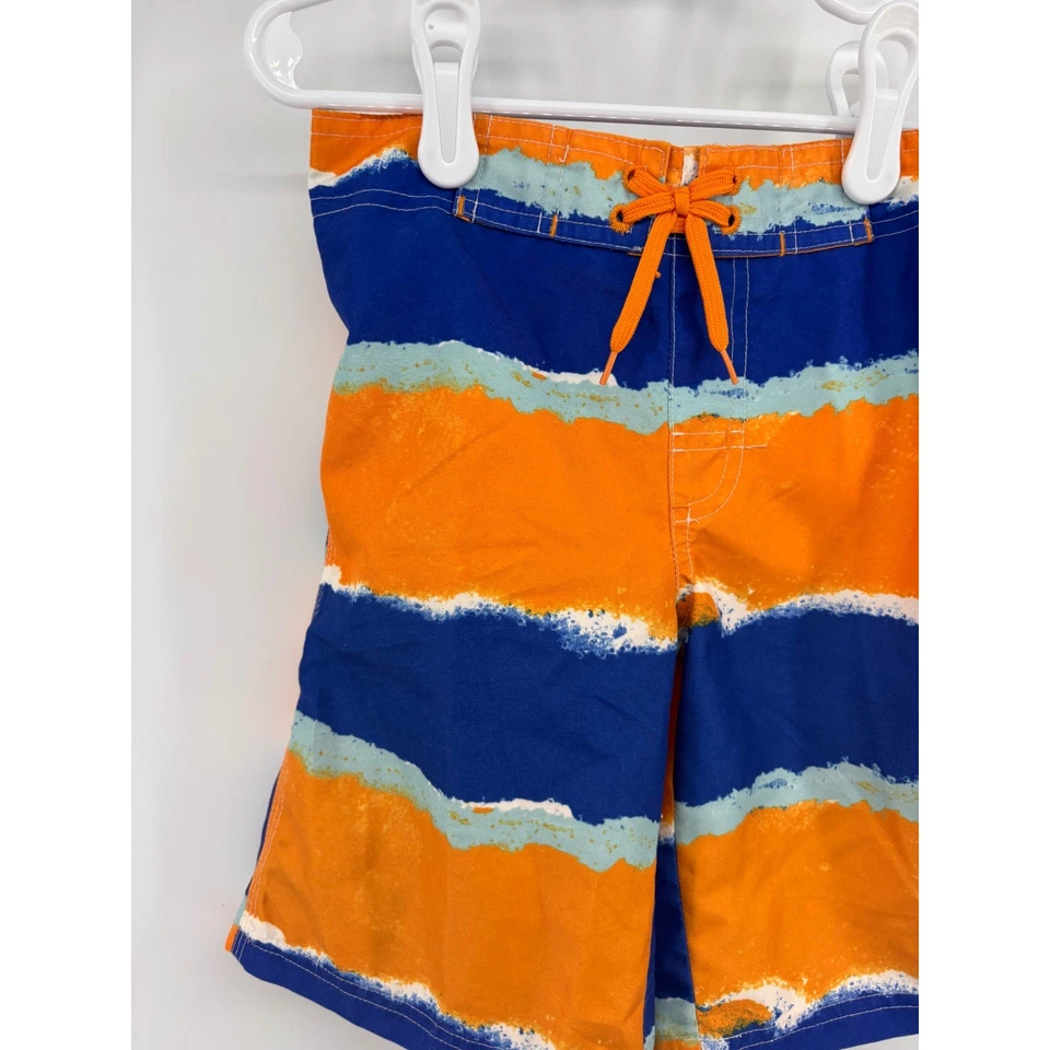 Gymboree Boys Swim Trunks 5T Orange Blue Striped Elastic Waist Swimsuit Shorts - Image 3 of 4