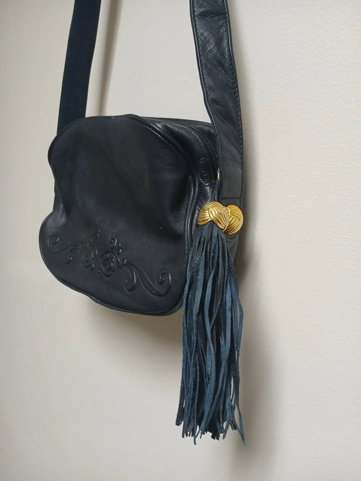 Bolso Bandolera Bolso de Mano Etienne Aigner Vintage Cuero Negro con Borla Foto 3 de 4