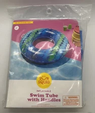 Sun Squad Swim Tube with Handles 36" Dia Geometrical Blue & Green Clear Top NEW!