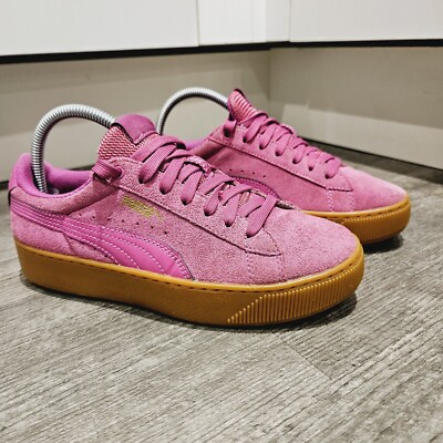 Puma Vikky Women's Pink Gum Sole Suede Chunky Trainers Size UK