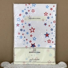 Essential Home 60" Round Vinyl Tablecloth Flannel Back Picnic Stars Patriotic
