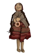 Vintage Handmade Folk Girl Doll Fully Dressed Holding Terra Cotta Pitcher 16"