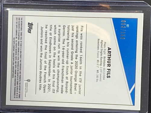 2021 Topps Chrome Aqua Refractor /150 Arthur Fils #81 Rookie RC - Bild 2 von 2