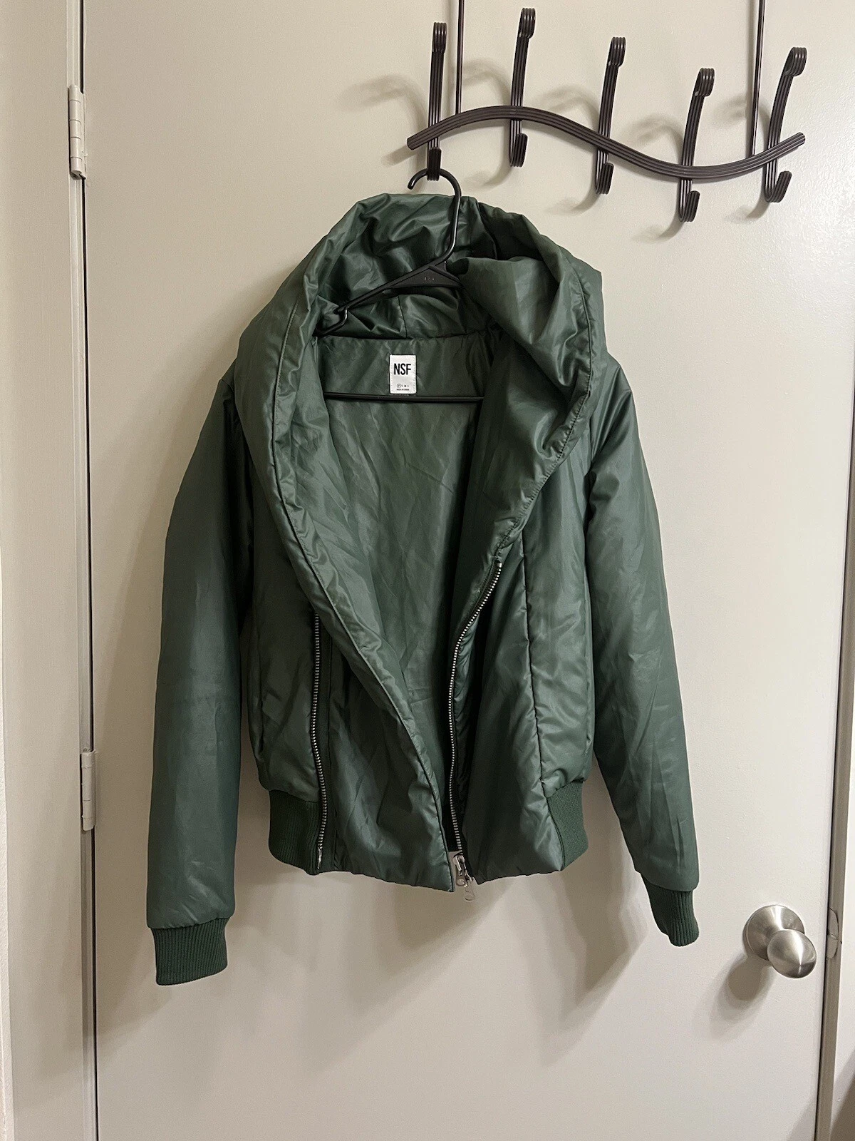 NSF Polyester Green Hoodie Bomber Jacket Sz P (item 25.1)