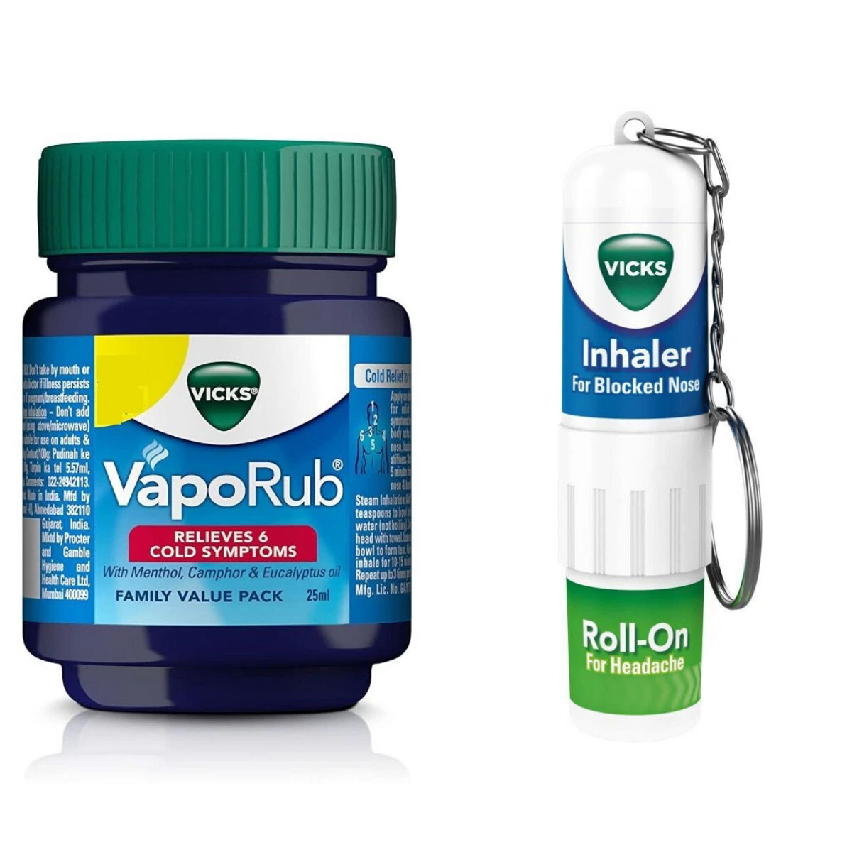 Vicks Vaporub Ointment 25ml + Vicks Roll-On Inhaler 1.5ml relief Cold Block  Nose