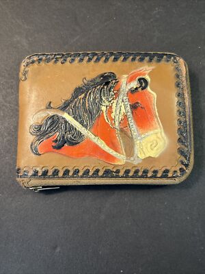 Vtg 50s Mircale Hyde Wallet Horse Head Tooled Leather Equestrian