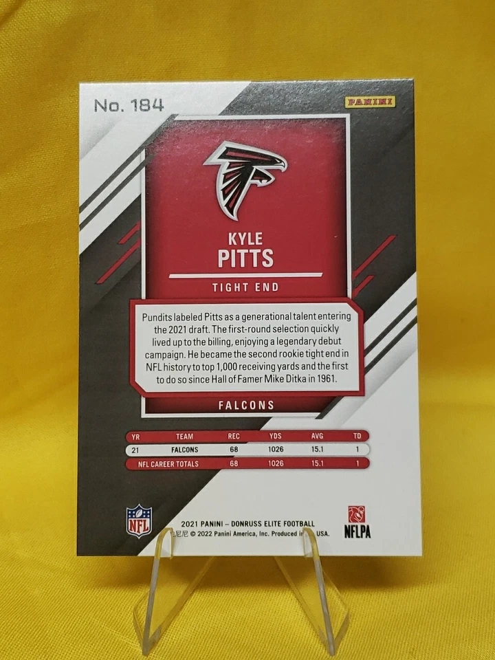 2021 Panini Donruss Elite Rookie Kyle Pitts #184 (RC) - Falcons - Image 2 of 2