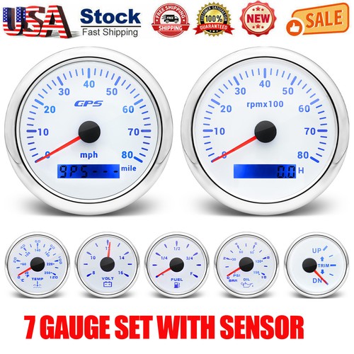 7 Gauge Set with Sensor 85mm GPS Speedometer 80MPH&Tachometer Gauge for ...