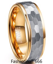 Tungsten Hammered Mens Ring Tungsten Carbide Wedding Band Ring for Men Two Tone